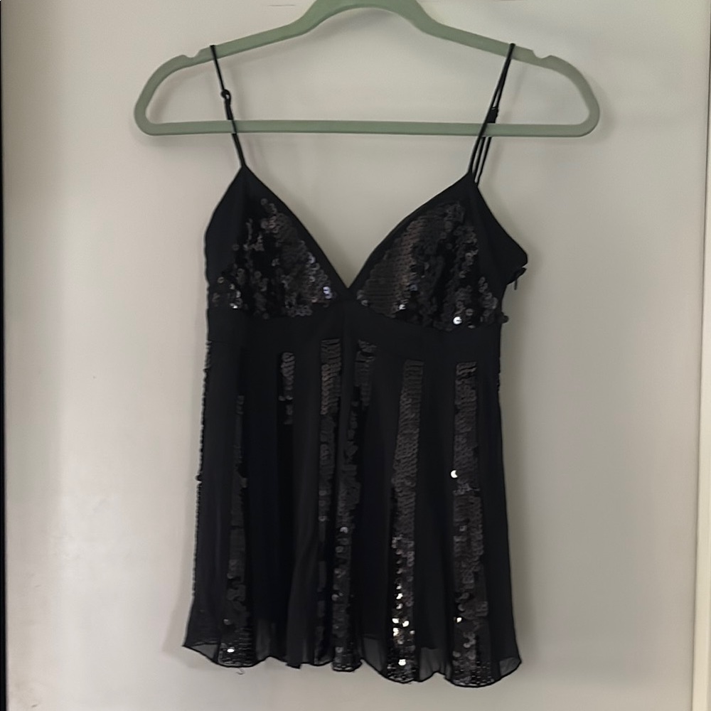 BCBGMaxAzria Black Sequin Chemise Top